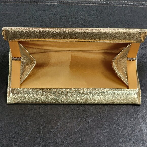 Vintage Made in USA Gold Foil Lame Evening Party Purse Clutch - Picture 8 of 10